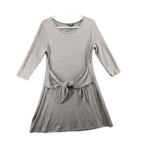 a.n.a Women's Front Tie A-Line Dress Gray Large 3/4 Sleeve Heather Crew Neck